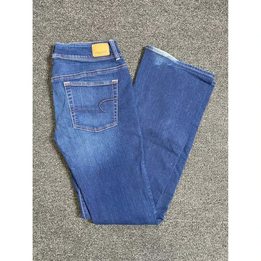 American Eagle Kick Boot‎ Blue Jeans Womens 8 Long Super Stretch Boho Preppy